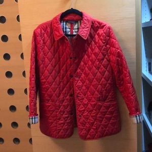 Red quilted Burberry jacket